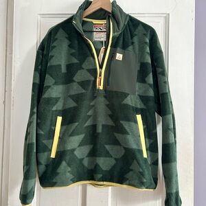 Green Patterned Ski Fleece Pullover Jacket with Yellow Trim